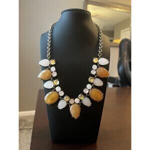 LOFT Multi Color Jeweled Amber Opal Rhinestone Statement Bib Silver Necklace